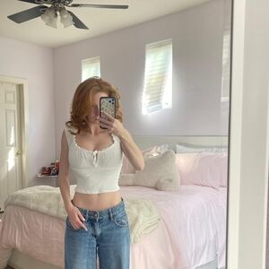 Garage White Ruffled Crop Top